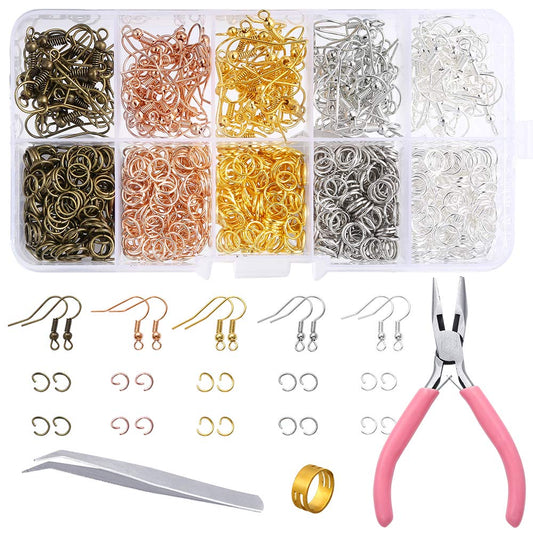 1128 PCS Earring Making Kit with 125pcs Earring Hooks, 1000pcs Jump Rings and Jewelry Pliers TheliCraft