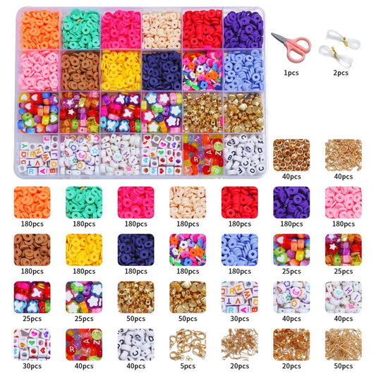 12 Colors 4000pcs DIY Ceramic Loose Bead Set 6mm Flat Round Polymer Clay Beads Jewelry Making Kit TheliCraft