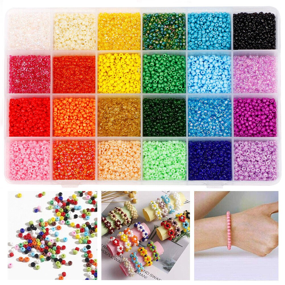 12000Pcs 3mm Glass Seed Beads 24 Colors Loose Beads Kit Bracelet Beads DIY TheliCraft