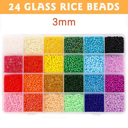 12000Pcs 3mm Glass Seed Beads 24 Colors Loose Beads Kit Bracelet Beads DIY TheliCraft