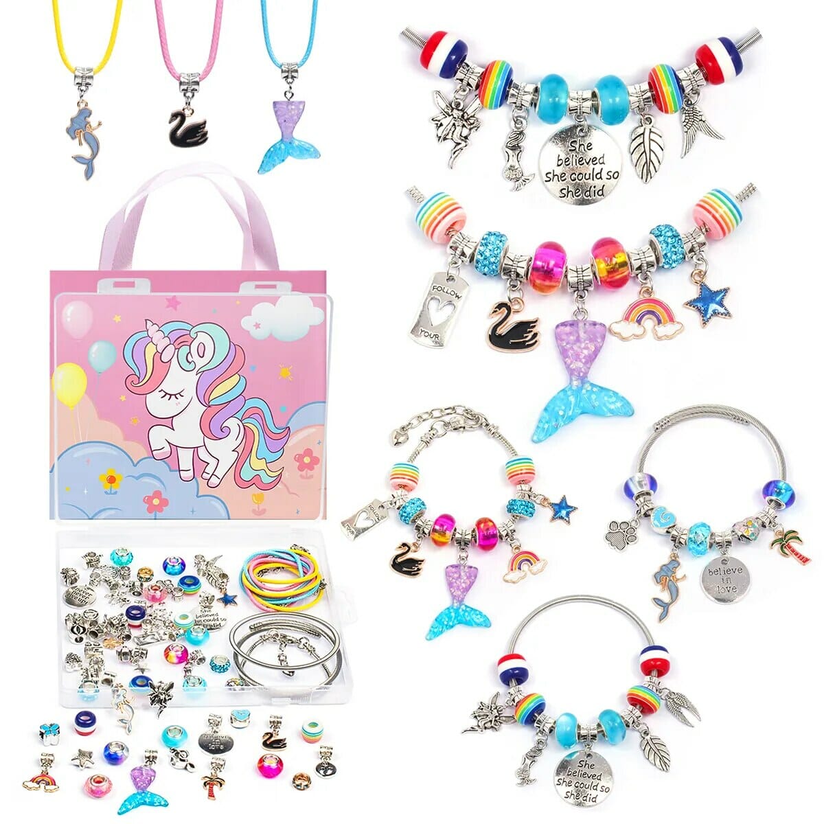 68Pcs Bead Bracelet Making Kit, DIY Beads with cartoon charm, Craft Jewelry Accessories, Unicorn Charm Jewelry making kit TheliCraft