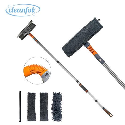 CLEANFOK Squeegee Window Cleaner - 2-in-1 Rotatable Cleaning Tool Kit with Extension Pole