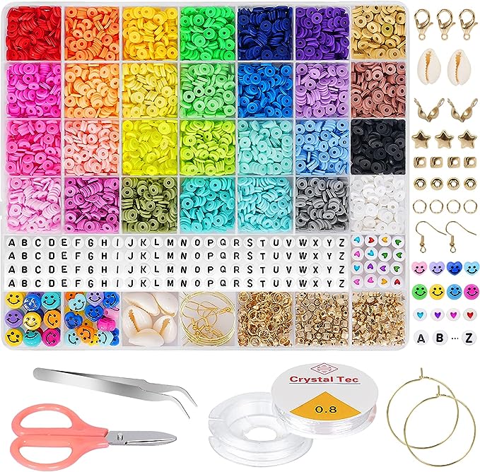 28 Colors 6380pcs 6mm Flat Round Heishi Polymer Clay Jewelry Making Kit Bead Smiley Face Beads Set TheliCraft