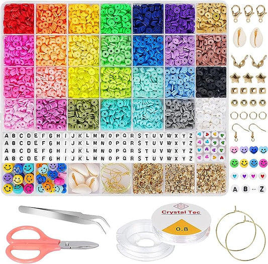 28 Colors 6380pcs 6mm Flat Round Heishi Polymer Clay Jewelry Making Kit Bead Smiley Face Beads Set TheliCraft