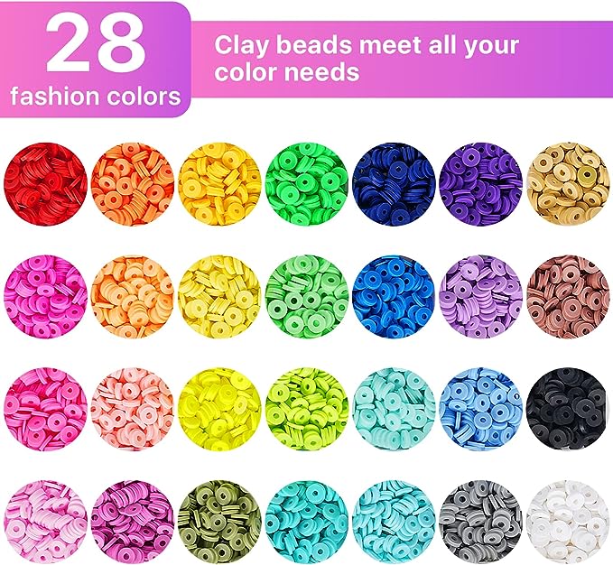 28 Colors 6380pcs 6mm Flat Round Heishi Polymer Clay Jewelry Making Kit Bead Smiley Face Beads Set TheliCraft