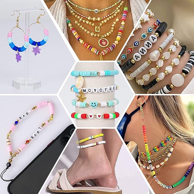 28 Colors 6380pcs 6mm Flat Round Heishi Polymer Clay Jewelry Making Kit Bead Smiley Face Beads Set TheliCraft