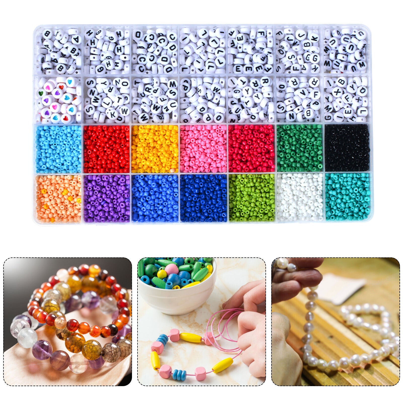 28 Grids 3mm 4500pcs Acrylic Seed Beads Craft Kit with A-Z Letter Beads For Jewellery Making TheliCraft