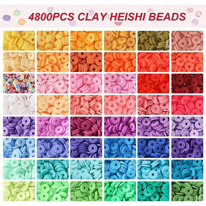 48 Colors Flat Round Clay Beads for Jewelry Making Kit, 4800pcs Clay Beads for Bracelet Making Kit, Craft Gift TheliCraft