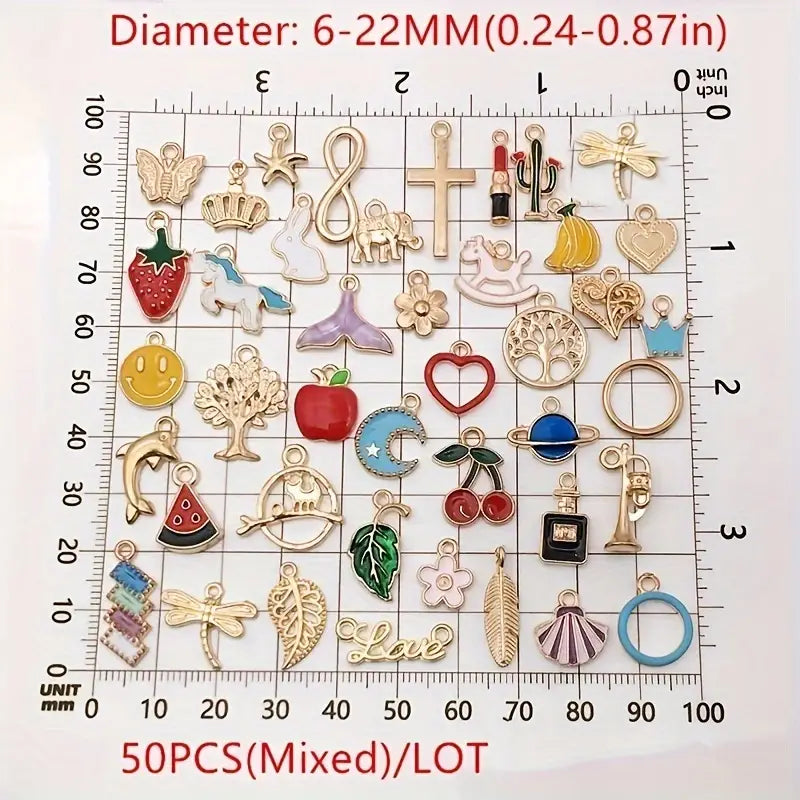 50Pcs Mixed Cartoon Animal Tree Enamel Creative Charms Exquisite Beads TheliCraft