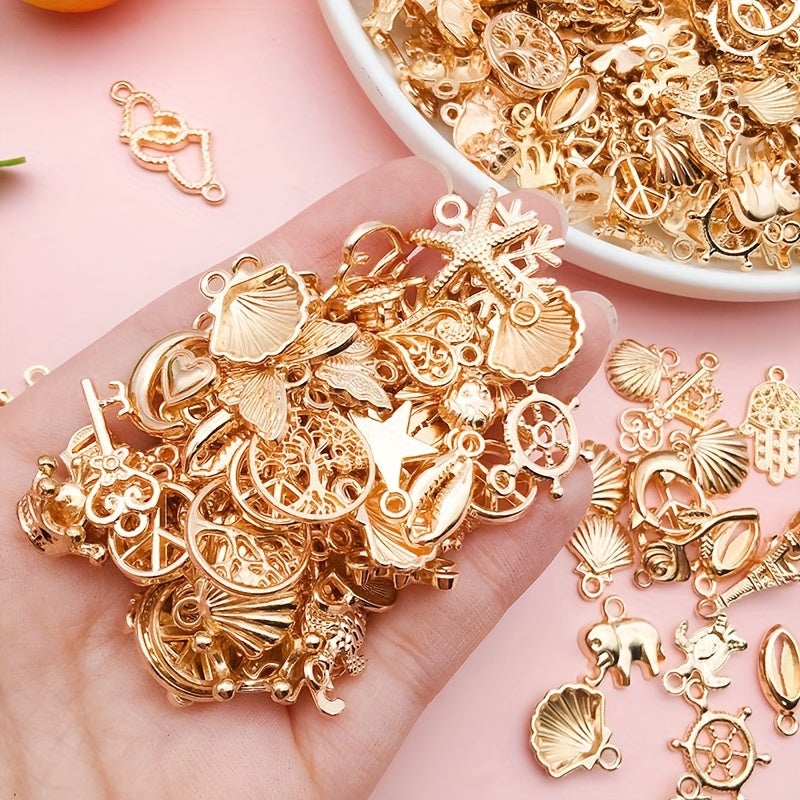 50pcs Metal Mixed Golden Alloy Charms For DIY Bracelet Necklace Jewelry Making Findings TheliCraft