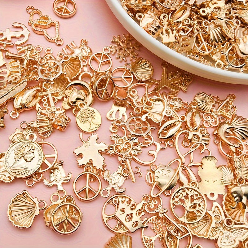 50pcs Metal Mixed Golden Alloy Charms For DIY Bracelet Necklace Jewelry Making Findings TheliCraft