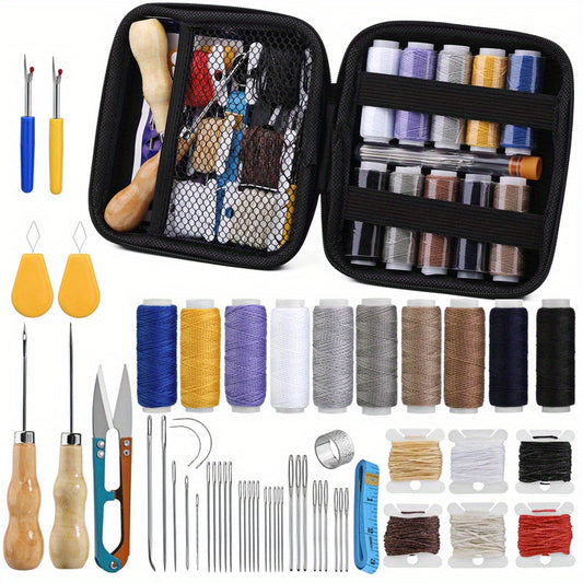 52 Pcs Leather Sewing Kit Upholstery Repair Sewing Tools With Stitching Set TheliCraft