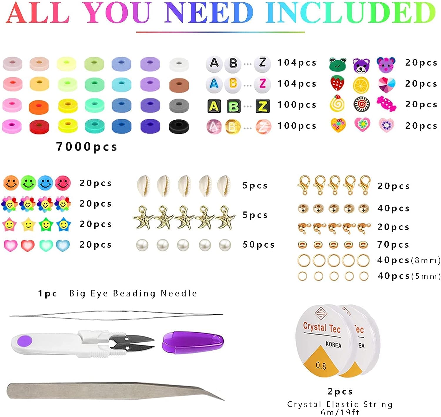 7860pcs 28 Colors Jewelrymaking kit for kids 6mm Flat Round Clay Alphabet Beads TheliCraft