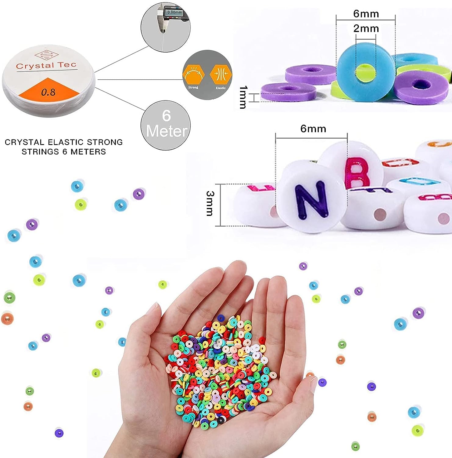 7860pcs 28 Colors Jewelrymaking kit for kids 6mm Flat Round Clay Alphabet Beads TheliCraft