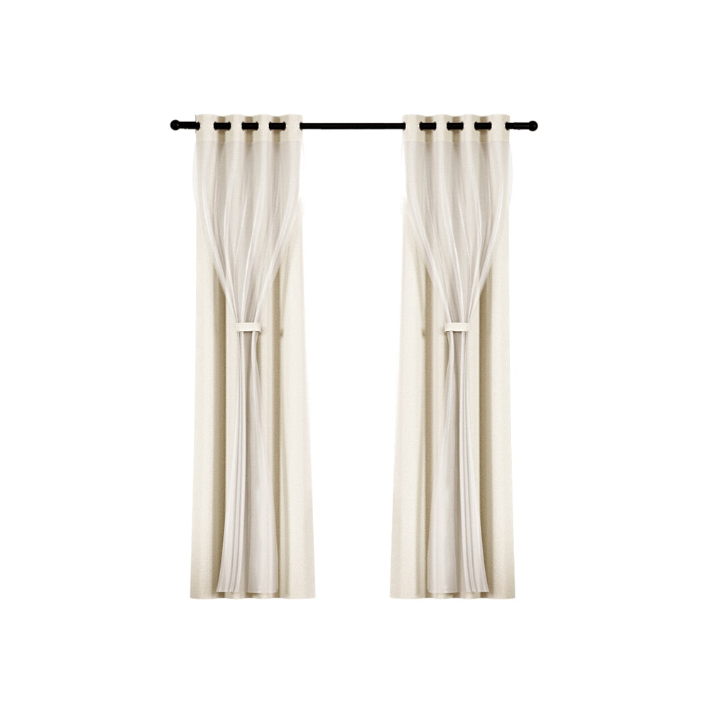 Artiss 2X 132x160cm Blockout Sheer Curtains Beige