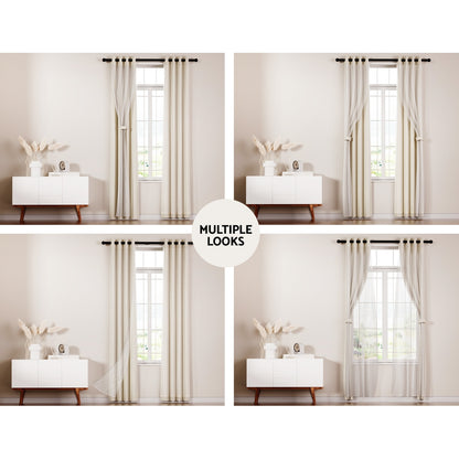 Artiss 2X 132x160cm Blockout Sheer Curtains Beige