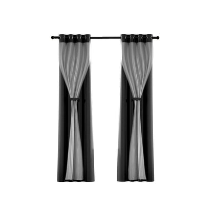 Artiss 2X 132x242cm Blockout Sheer Curtains Black