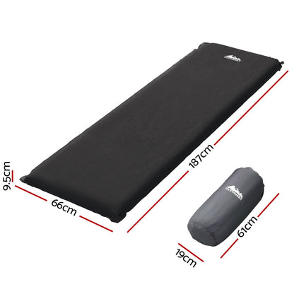 Weisshorn Self Inflating Mattress 9.5CM Camping Sleeping Air Bed Single Black