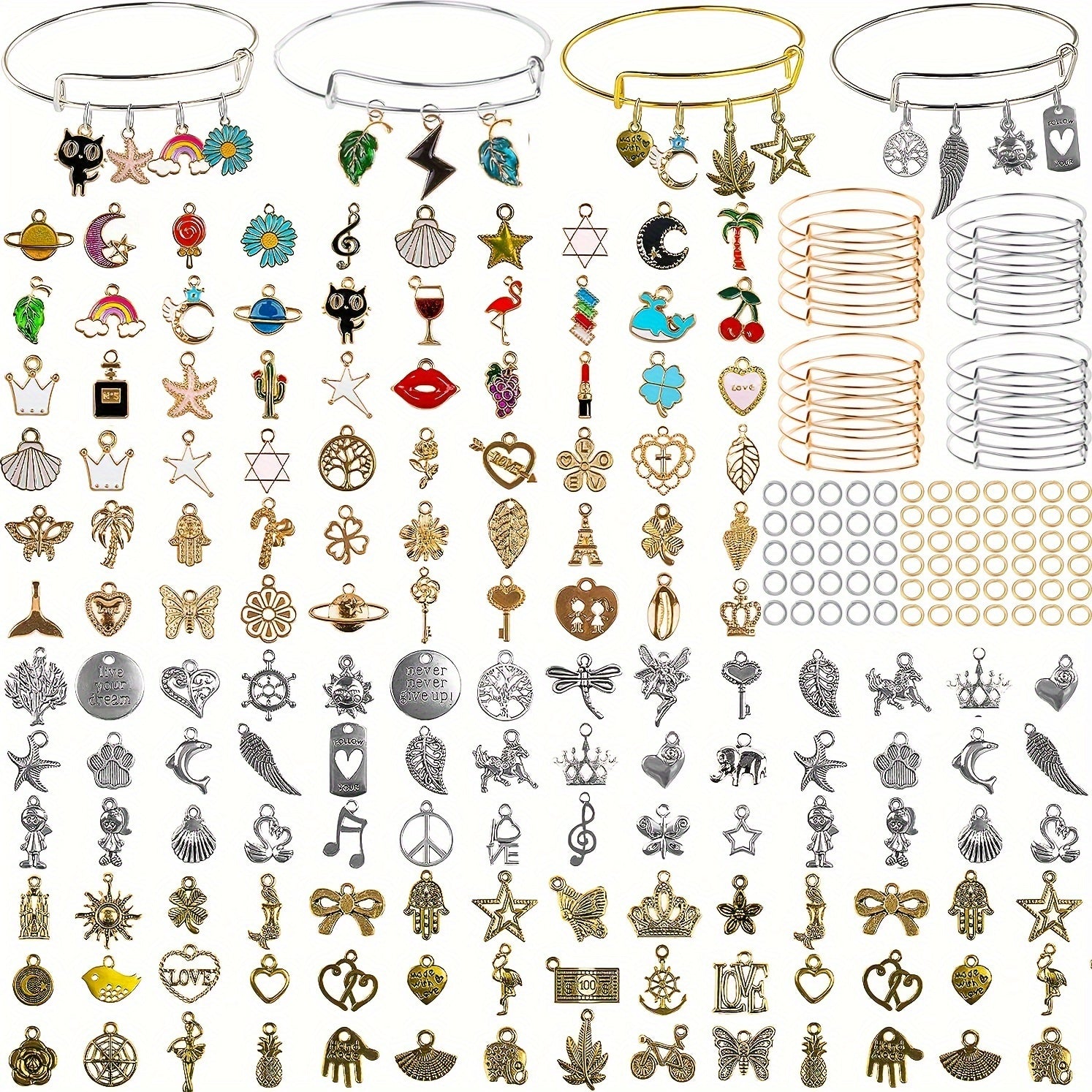 Charm Pendant Bracelet Set, Adjustable Bracelet, Colorful Charm Pendant, Jumping Circle TheliCraft