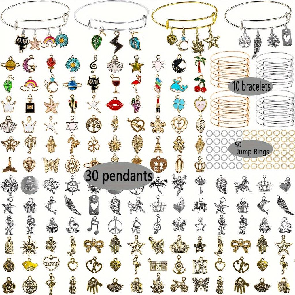 Charm Pendant Bracelet Set, Adjustable Bracelet, Colorful Charm Pendant, Jumping Circle TheliCraft
