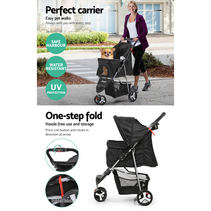 i.Pet Pet Stroller Dog Pram Cat Carrier Large Travel Pushchair Foldable 3 Wheels