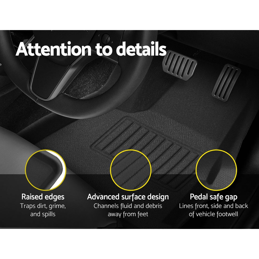 Weisshorn Car Rubber Floor Mats Front and Rear Fits Tesla Model Y 2021-2023