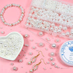 15 Grid 1400Pcs 3mm 4mm 6mm 8mm 10mm 12mm 14mm Pearl for Bracelet Making Kit ABS White Pearls for DIY Jewelry Necklace TheliCraft
