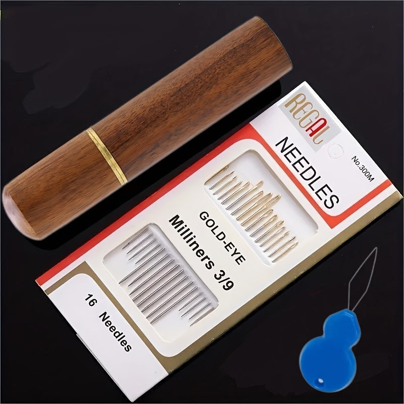 16pcs Premium Needles Set with Wooden Barrel box for Household Hand Sewing Embroidered Craft TheliCraft