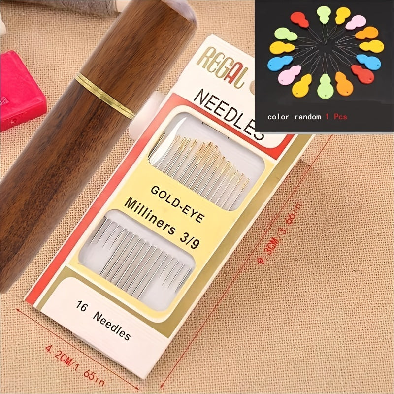 16pcs Premium Needles Set with Wooden Barrel box for Household Hand Sewing Embroidered Craft TheliCraft
