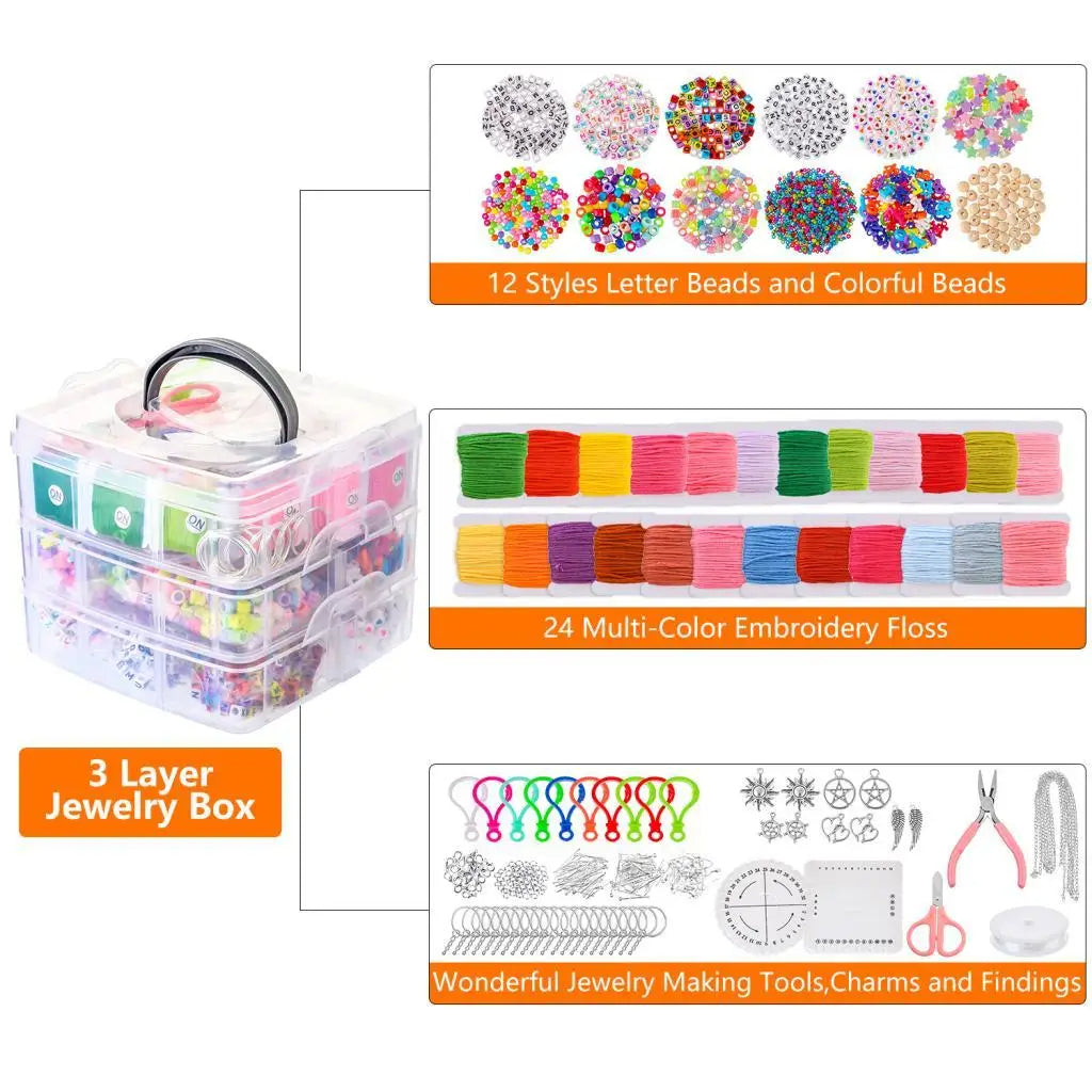 3-layer 4655pcs Beads Charms Findings Beading Wire Kit For DIY Bracelets Necklace Earrings TheliCraft