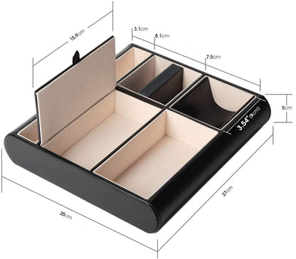 Valet Tray Leather Multi Catch Storage Box for Jewellery Accessories, Keys, Phone, Wallet, Coin, Jewellery (Black)