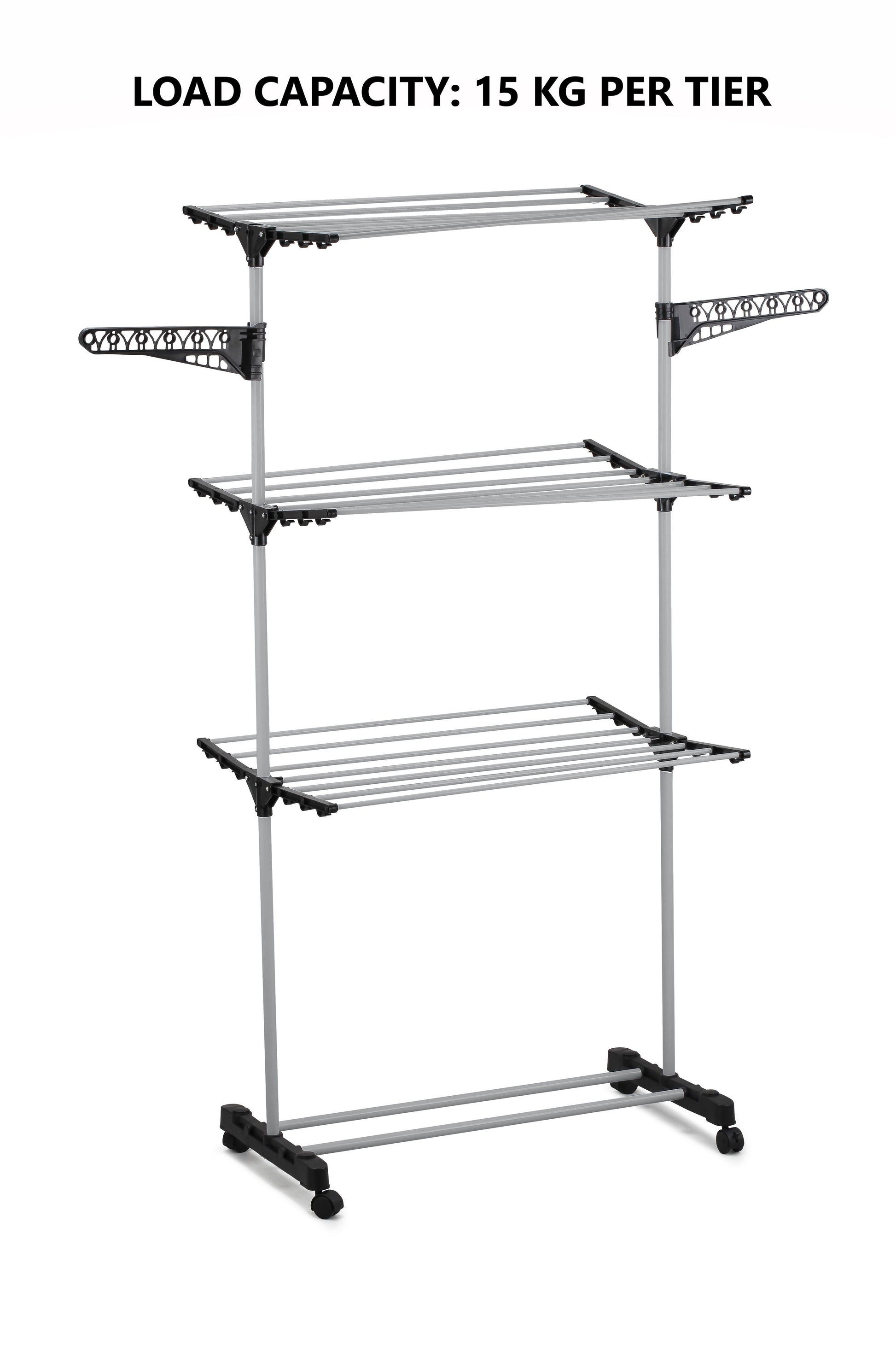 Folding 3 Tier Clothes Laundry Drying Rack with Stainless Steel Tubes for Indoor & Outdoor Home