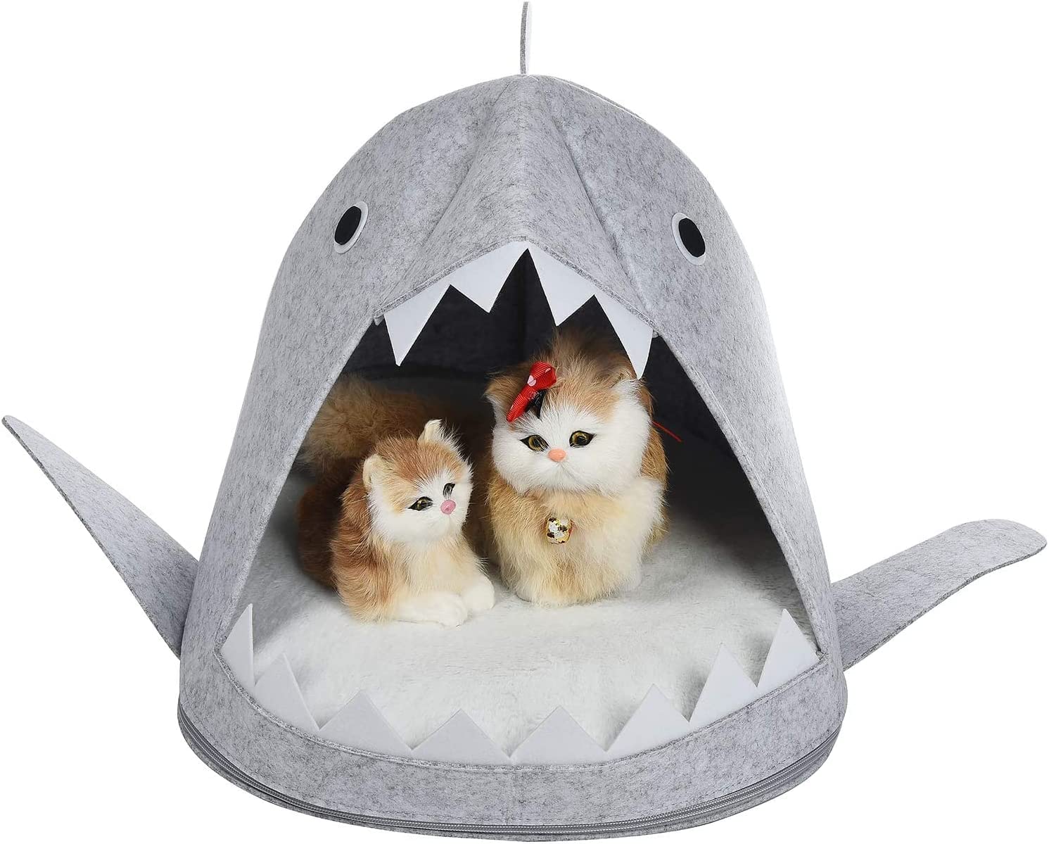 Shark Shape Pet Cave Bed for Cats andSmall Dogs 45 x 45 x 38 cm (Light Grey)