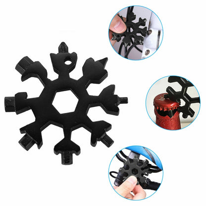 18 in 1 Multi-tool Snowflake Bottle Opener Stainless Keychain Wrench Screwdriver Black