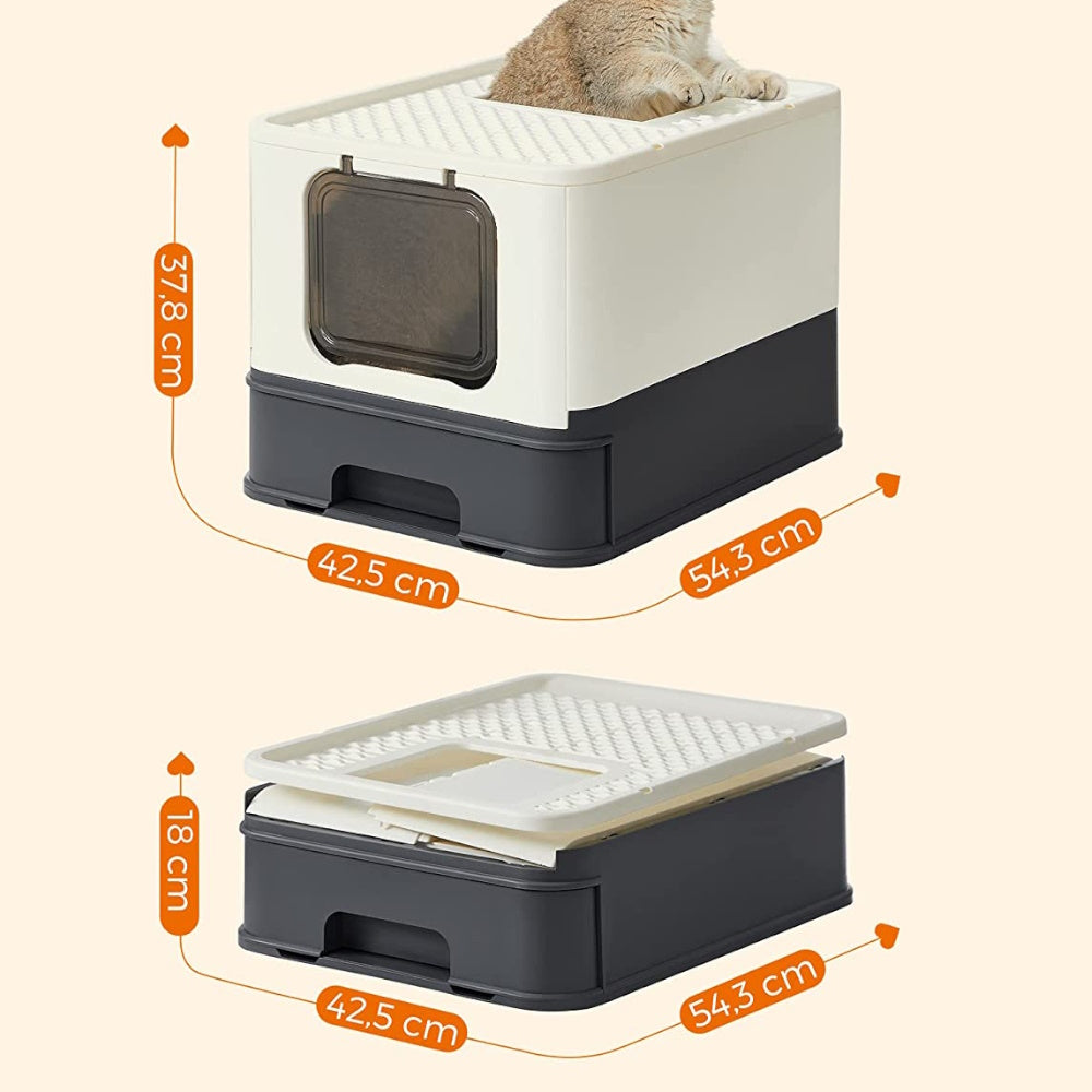 Feandrea Cat Litter Tray with Lid and Door Beige and Black PPT001W01