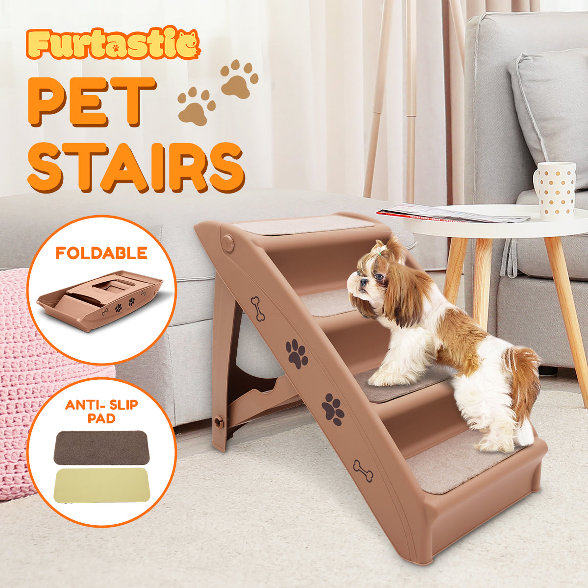 Furtastic 50cm Foldable Step Ladder Stairs - Brown