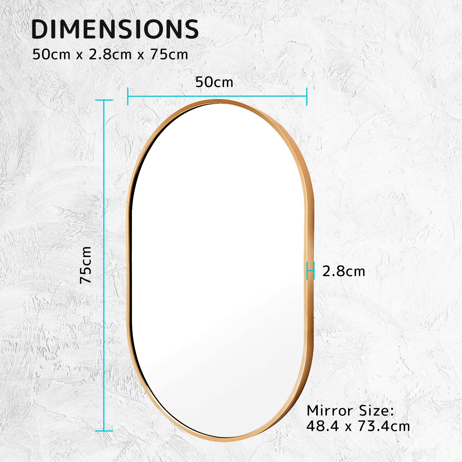 La Bella Gold Wall Mirror Oval Aluminum Frame Makeup Decor Bathroom Vanity 50x75cm