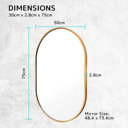 La Bella Gold Wall Mirror Oval Aluminum Frame Makeup Decor Bathroom Vanity 50x75cm