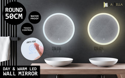 La Bella LED Wall Mirror Round Touch Anti-Fog Makeup Decor Bathroom Vanity 50cm