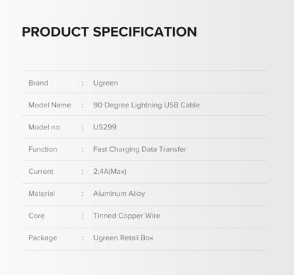 UGREEN 60521 USB-A to 8-pin 90 Degree Angel Cable 1M