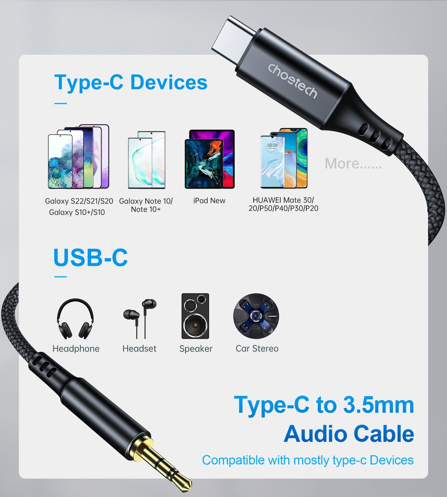 CHOETECH AUX006 Type-C To 3.5mm Audio Cable 1M