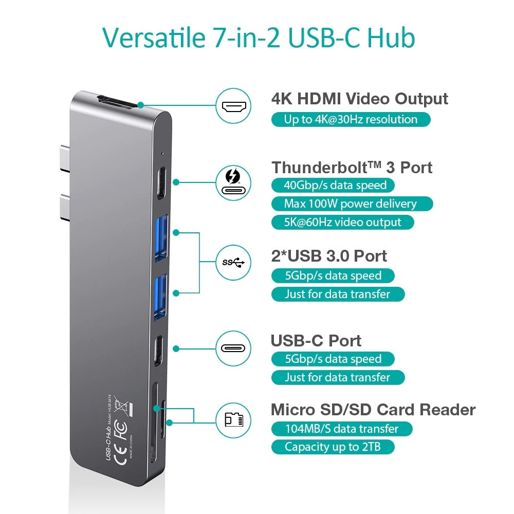 CHOETECH HUB-M14 USB-C 7 in 1 Expand Docking Station Hub for MacBook Pro