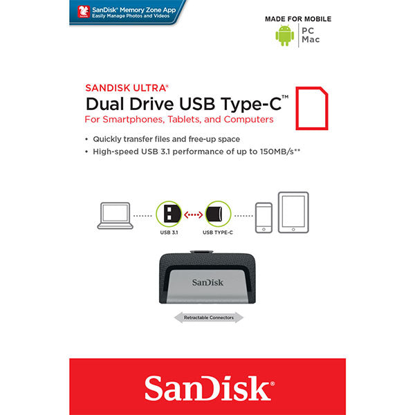 SanDisk 256GB Dual USB 3.1 Type-C Flash Drive -SDDDC2-256G