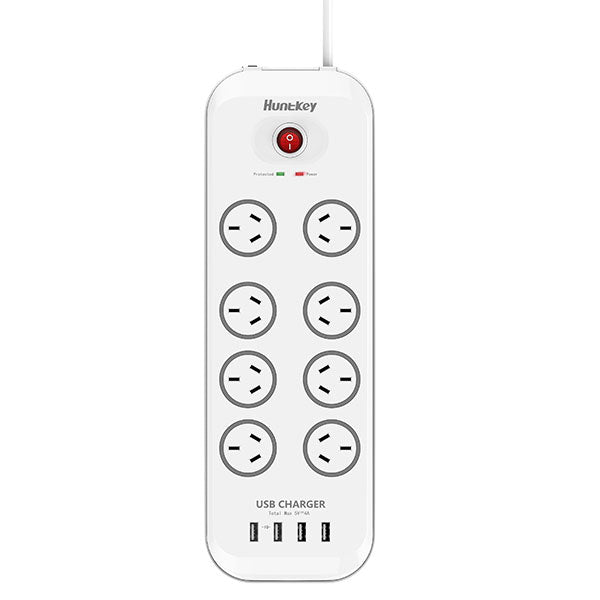 Huntkey Power Board (SAC807) with 8 sockets and 4 USB charging port and surge protection (total 4.0A)