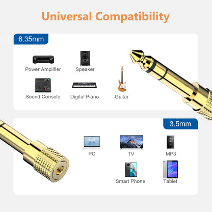 3.5mm Stereo Female to 6.35mm Male Stereo Audio Jack Adapter for Aux Cable Guitar Amplifier Headphone