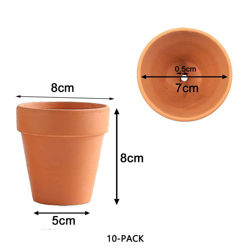 10x 8cm Flower Pot Pots Clay Ceramic Plant Drain Hole Succulent Cactus Nursery Planter