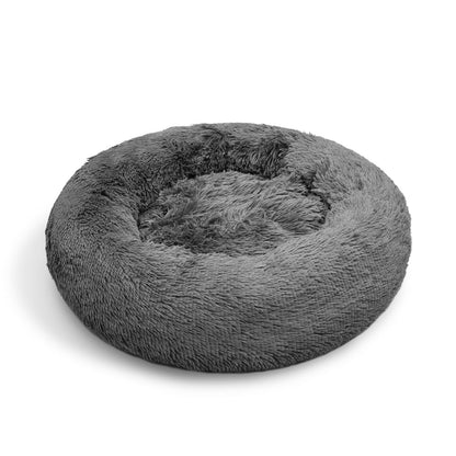 Dog Pet Cat Calming Bed Warm Plush Round Nest Comfy Sleeping Bed Dark Grey 90cm