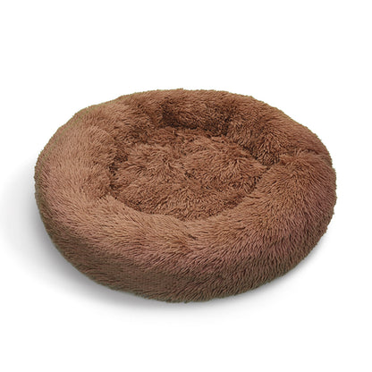 Pet Dog Bed Bedding Warm Plush Round Soft Dog Nest Light Coffee XL 100cm