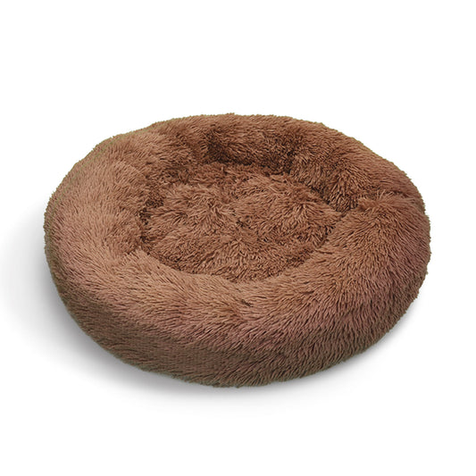 Pet Dog Bed Bedding Warm Plush Round Soft Dog Nest Light Coffee XL 100cm