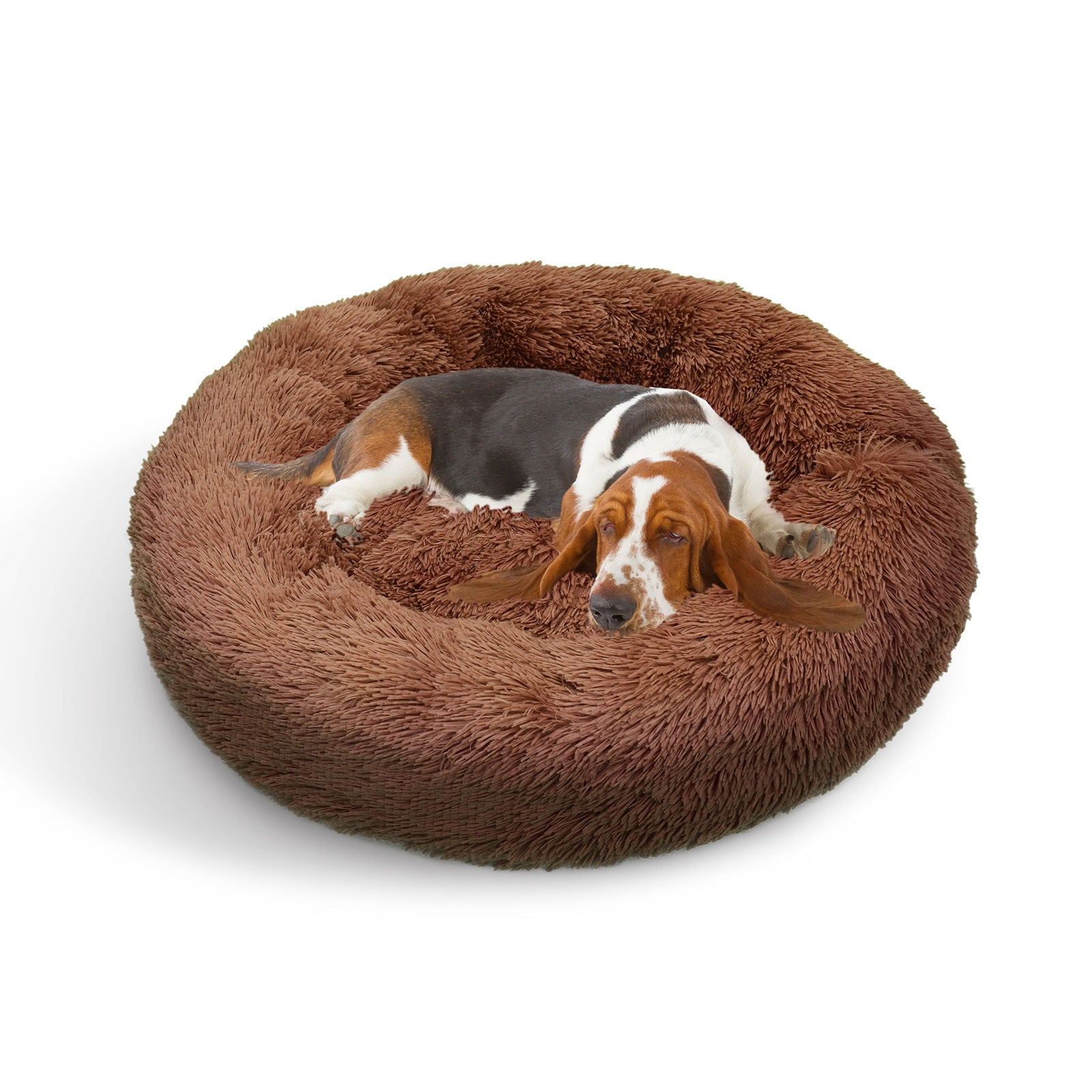 Pet Dog Bed Bedding Warm Plush Round Soft Dog Nest Light Coffee XL 100cm